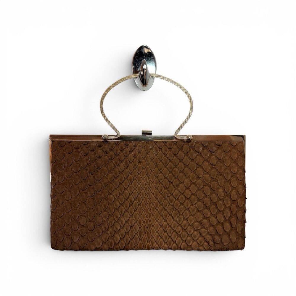 Loewe 1848 Vintage Mini Clutch Milk Chocolate Python Suede Lining Brass Hardware
